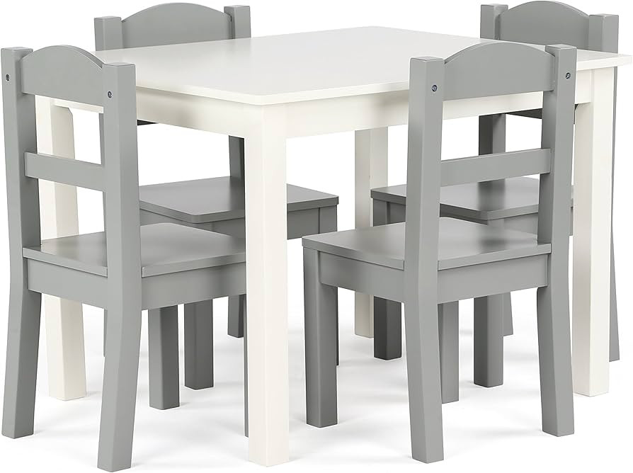 Humble Crew, White/Grey Kids Wood Table and 4 Chairs Set, 26x22x19 inches,10x10x22 inches,10 inch... | Amazon (US)