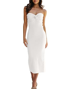LILLUSORY Knitted Dresses Twisted Front Bodycon Dress with Back Slit | Amazon (US)