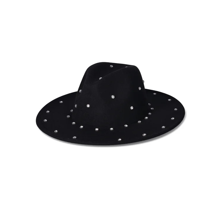 No Boundaries Women's Women's Allover Rhinestone Poly Felt Fedora, Black - Walmart.com | Walmart (US)