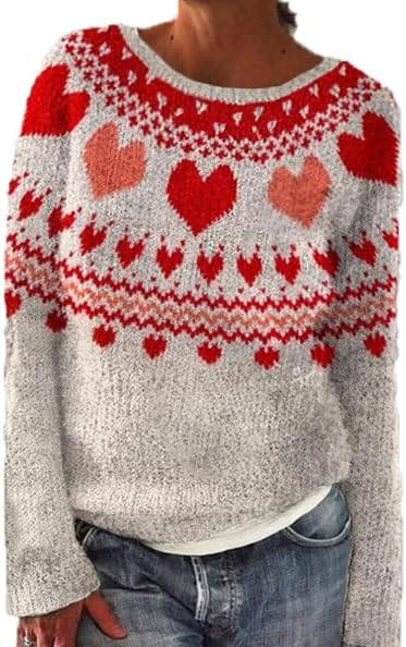 Heart Sweater for Women Cute Long Sleeve Crewneck Pullover Ribbed Knit Love Sweaters | Amazon (US)