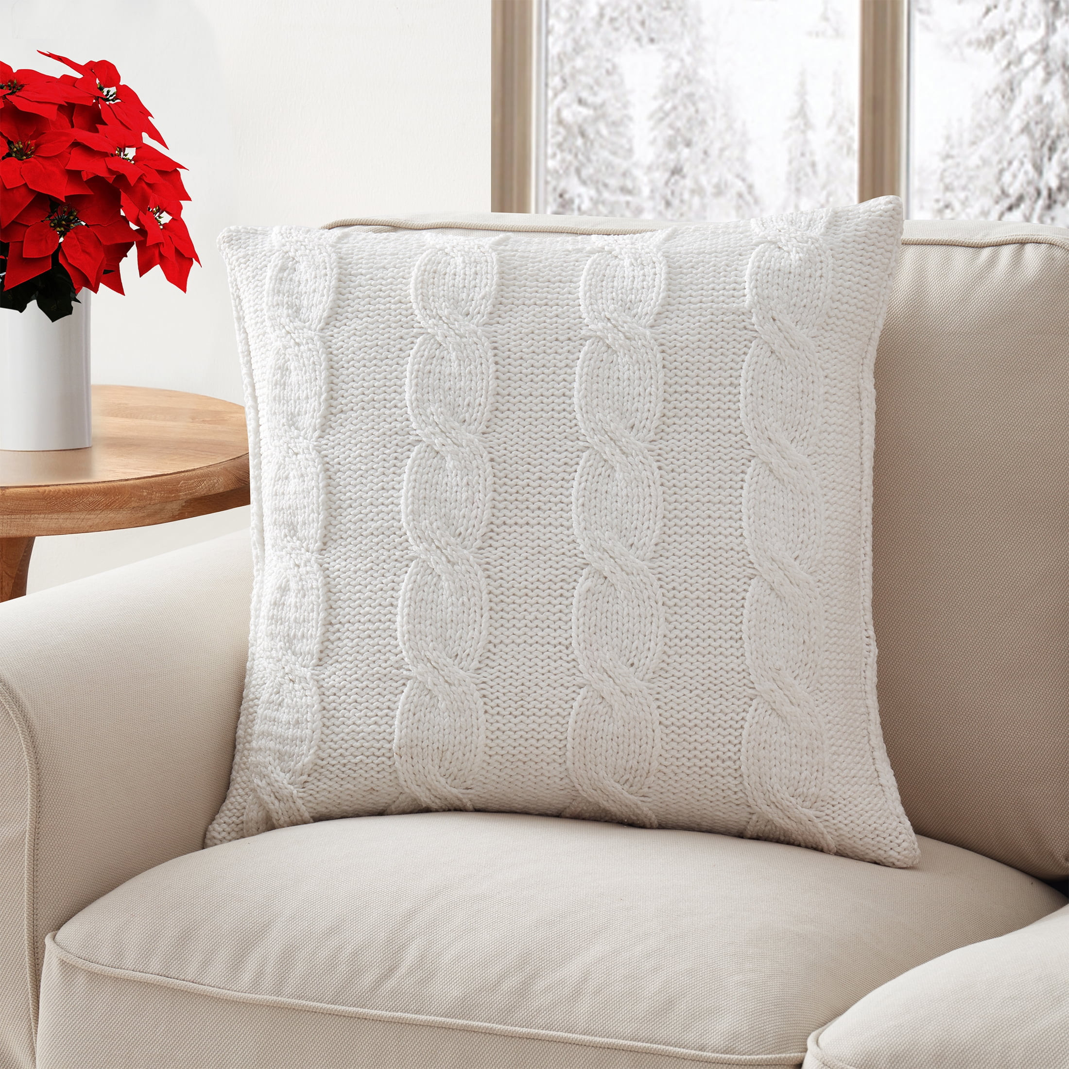 My Texas House Willow 22" x 22" Farmhouse White Cable Knit Polyester Square Decorative Pillow Cov... | Walmart (US)