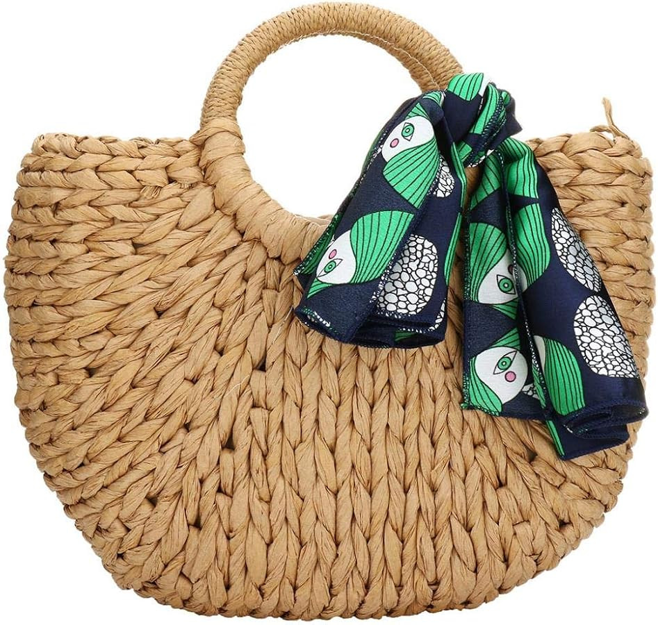 Women Summer Beach Bag, Straw Handbag Top Handle Big Capacity Travel Tote Purse Hand Woven Straw ... | Amazon (US)