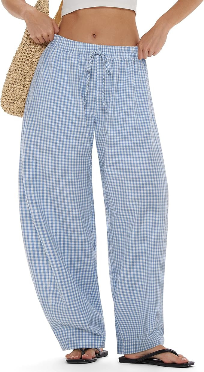 MOOSLOVER Women Linen Lightweight Barrel Pants Drawstring Comfort Casual Lounge Pants Baggy Loose... | Amazon (US)