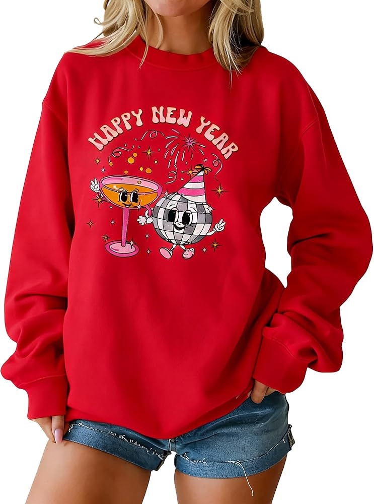 Happy New Year Sweatshirt for Women Cheers To The 2026 New Year Eve Pullover Tops Crewneck Oversi... | Amazon (US)