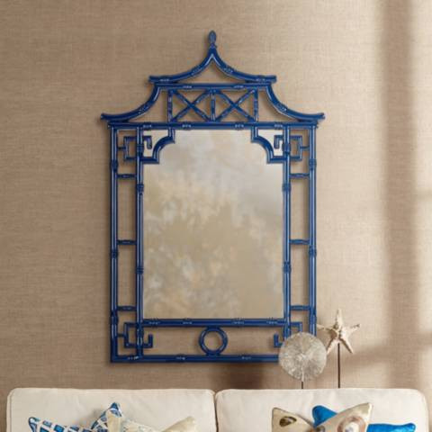 Pinlo Cobalt Blue 28" x 42" Pagoda Wall Mirror | Lamps Plus