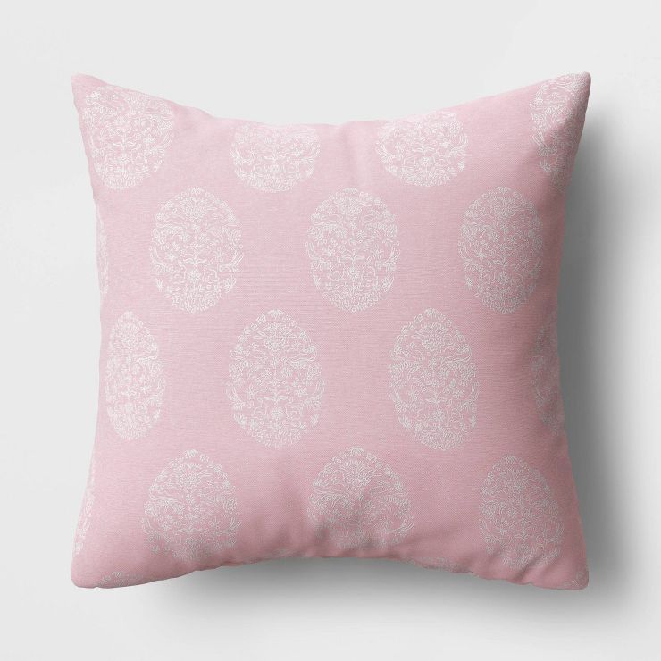 Chambray Block Print Egg Easter Square Throw Pillow Rose/ivory - Threshold™ : Target | Target