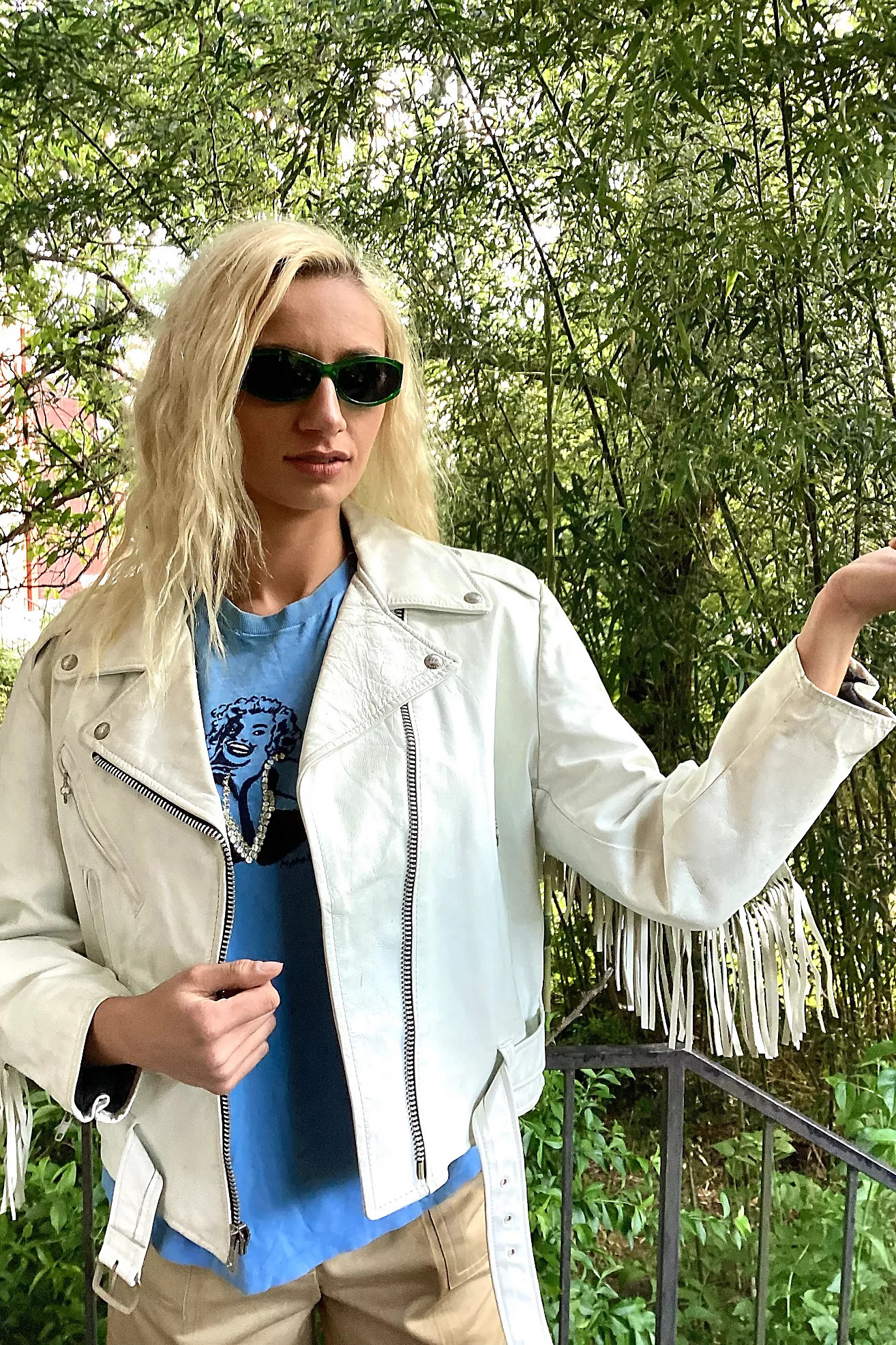 Vintage 1980s White Leather Fringe Biker Jacket Selected by Cherry | Free People (Global - UK&FR Excluded)