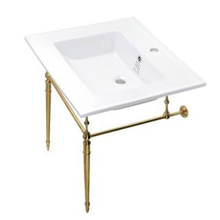 Edwardian 25 in. Vanity Top with Brass Console Legs in Brushed Brass | The Home Depot