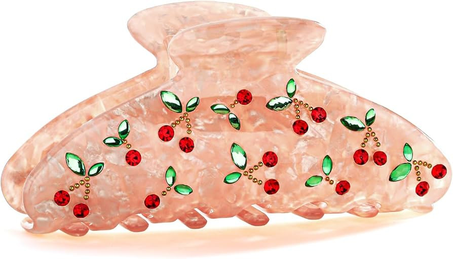 LILIE&WHITE Acrylic Pink Hair Clips For Women Cherry Hair Clip Claw Clips With The Rhinestone Pat... | Amazon (US)