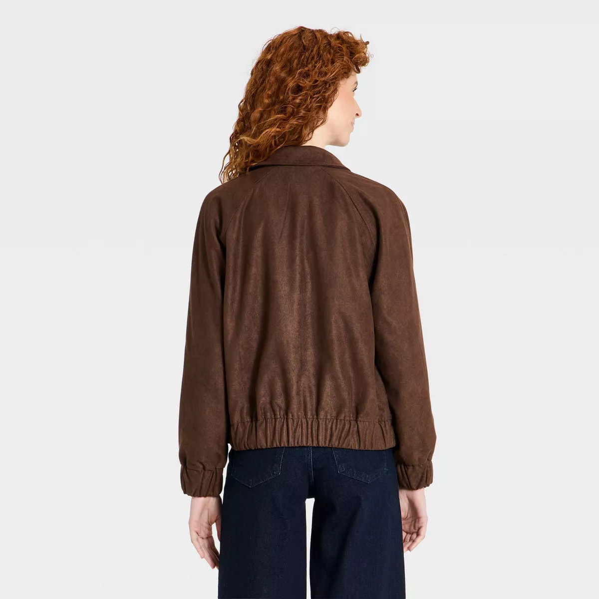Women's Long Sleeve Zip-Up Suede Jacket - A New Day\u2122 Dark Brown XL | Target