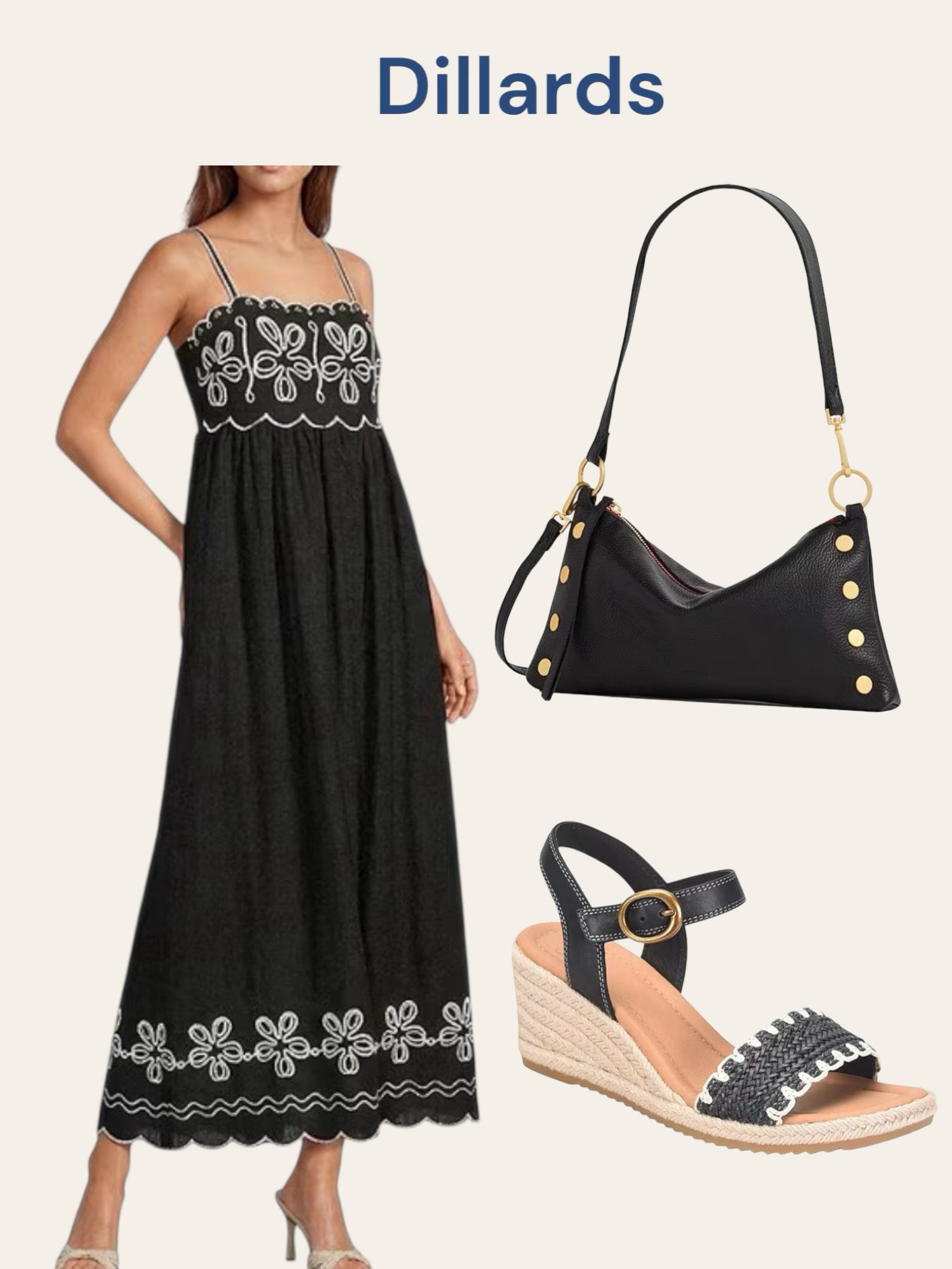 Dillards summer black dress an wedge sandals
#summeroutfit