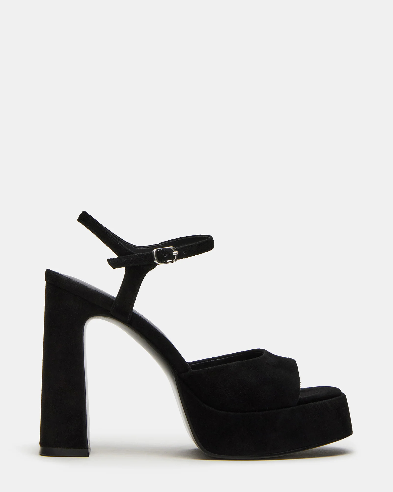 LINADRA Black Suede Women's Platform Square-Toe Strappy Heel | Steve Madden (US)