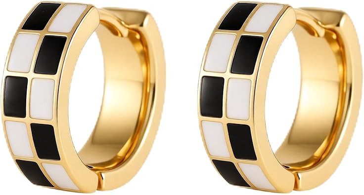 Chic Checker Small Hoop Cartilage Earrings Teacher Earrings for Women；White Black Enamel Hypoal... | Amazon (US)