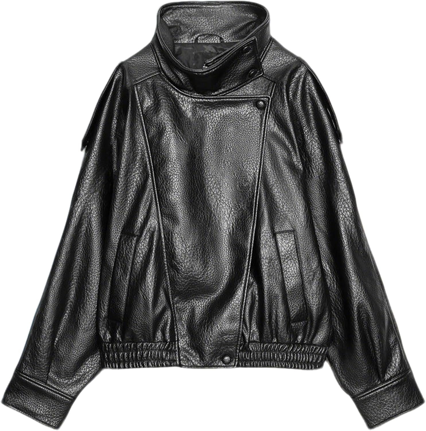 Women's Oversized Faux Leather Jacket Trendy Zip Up Bomber Coats | Amazon (US)