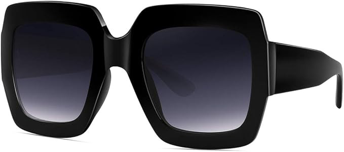Oversized Square Sunglasses Women Polarized Trendy Retro Black Sunglasses | Amazon (US)