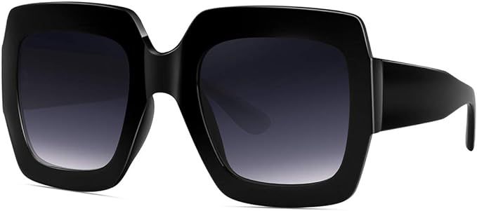 Oversized Square Sunglasses Women Polarized Trendy Retro Black Sunglasses | Amazon (US)