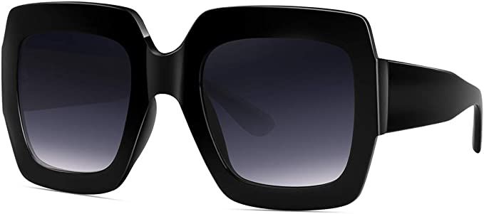 Square-Frame Color Block Sunglasses Women Fashion Stripe Plastic Eyeglasses (C5) | Amazon (US)