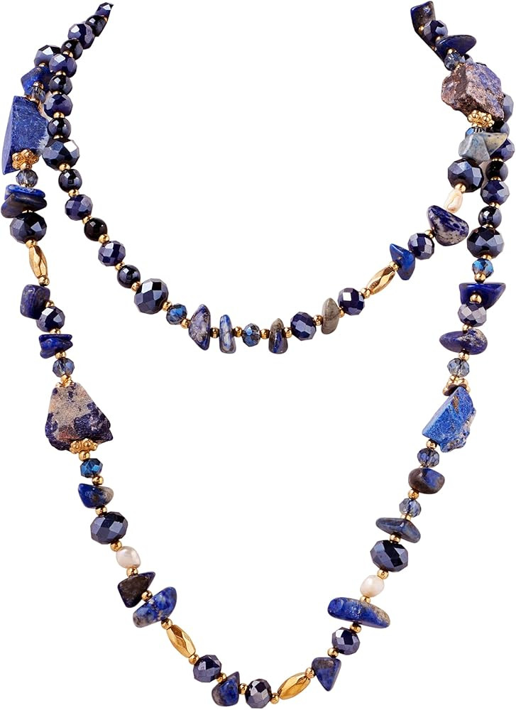 MINACHI Colorful Irregular Beaded Long Necklace, Coated Reflective Glass Beads, Bohemian Vintage ... | Amazon (US)