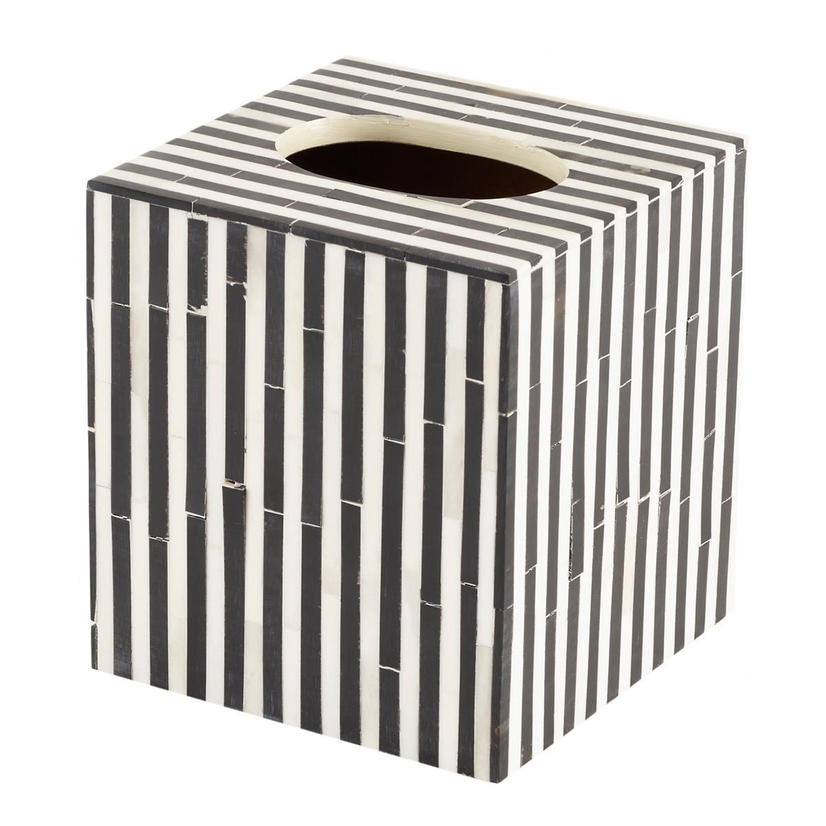 Black Stripe Bone Inlay Tissue Box | Furniture | Annie Selke