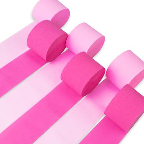 PartyWoo Pink Crepe Paper Streamers 6pcs 492ft Pack of Light Baby Pastel Hot Pink Crepe Paper Streamers for Birthday Gender Reveal Baby Shower Graduation Wedding Bachelorette Party Decorations | Amazon (US)
