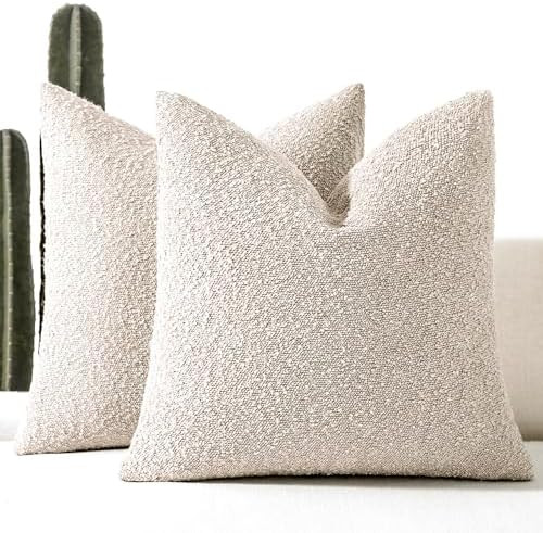 Boucle Decorative Throw Pillow Covers for Couch Set of 2, 20x20 inches, Beige | Amazon (US)