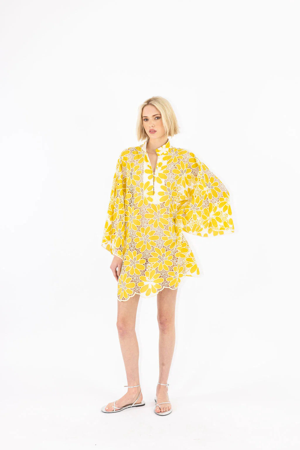 Mustard Flat Lace Mini Caftan | La Vie Style House