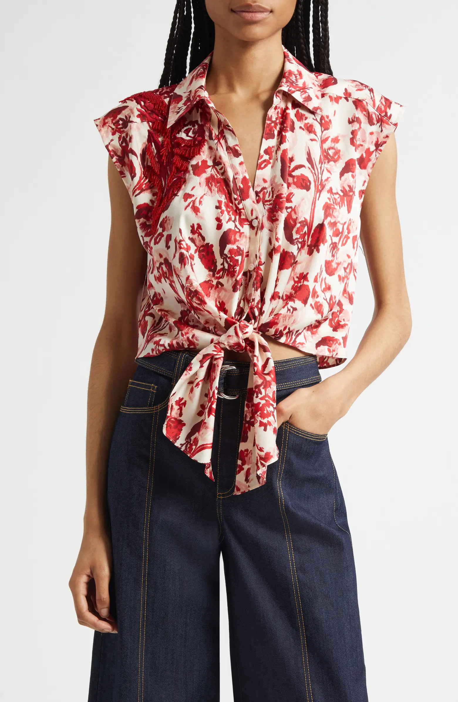 Cinq à Sept Floral Ribbons Sleeveless Shirt | Nordstrom | Nordstrom