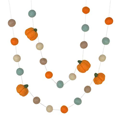 Felt Pumpkin Garland- Orange Teal Tan- Fall Autumn Thanksgiving- Felt Balls and Light Orange Pump... | Amazon (US)