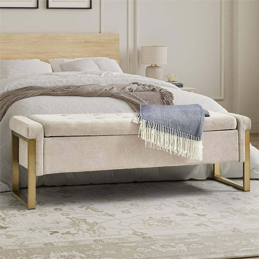 EcoHarbor Storage Ottoman Bench, 55.3" End of Bed Bench Tufted Upholstered Entryway Bench with St... | Amazon (US)