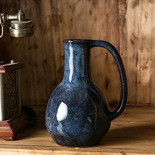 Mowtanco Blue Ceramic Vase with Handle, Decorative Flower Vase for Home Decor, Modern Farmhouse, ... | Amazon (US)