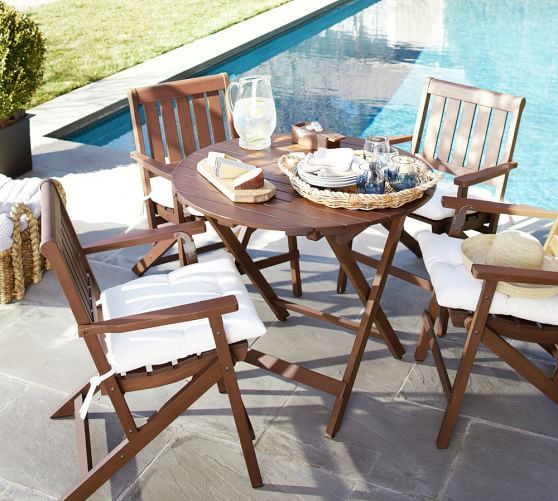 Chatham Round Folding Bistro Table & Chair Dining Set, Honey | Pottery Barn (US)