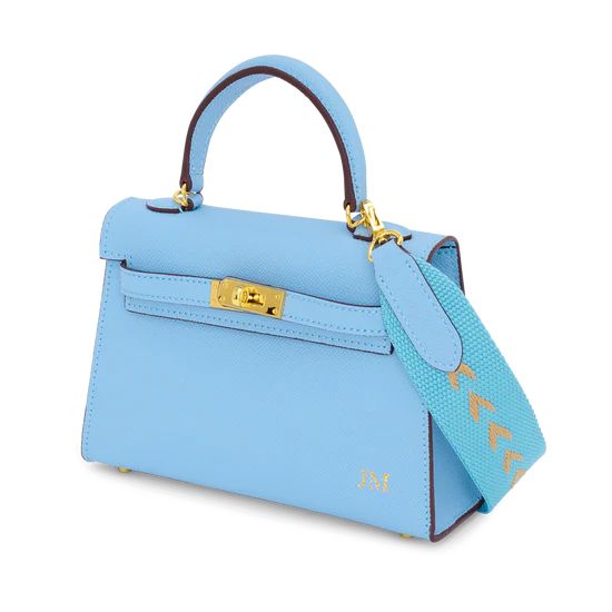 Lily & Bean Hettie Mini Bag - Glacier Blue with Initials & Fabric Stra | Lily and Bean