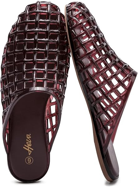 HEVA Women's Jelly Slide Sandals - Clear Mesh Hollow Slip On Closed Toe Slippers - Lightweight Ca... | Amazon (US)