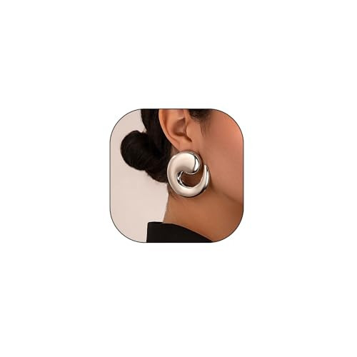 Silver Chunky Statement Earrings for Women Trendy Vintage Large Geometric Spiral Dangle Earrings Unique Big Swirl Earrings Fashion Birthday Jewelry(Silver) | Amazon (US)