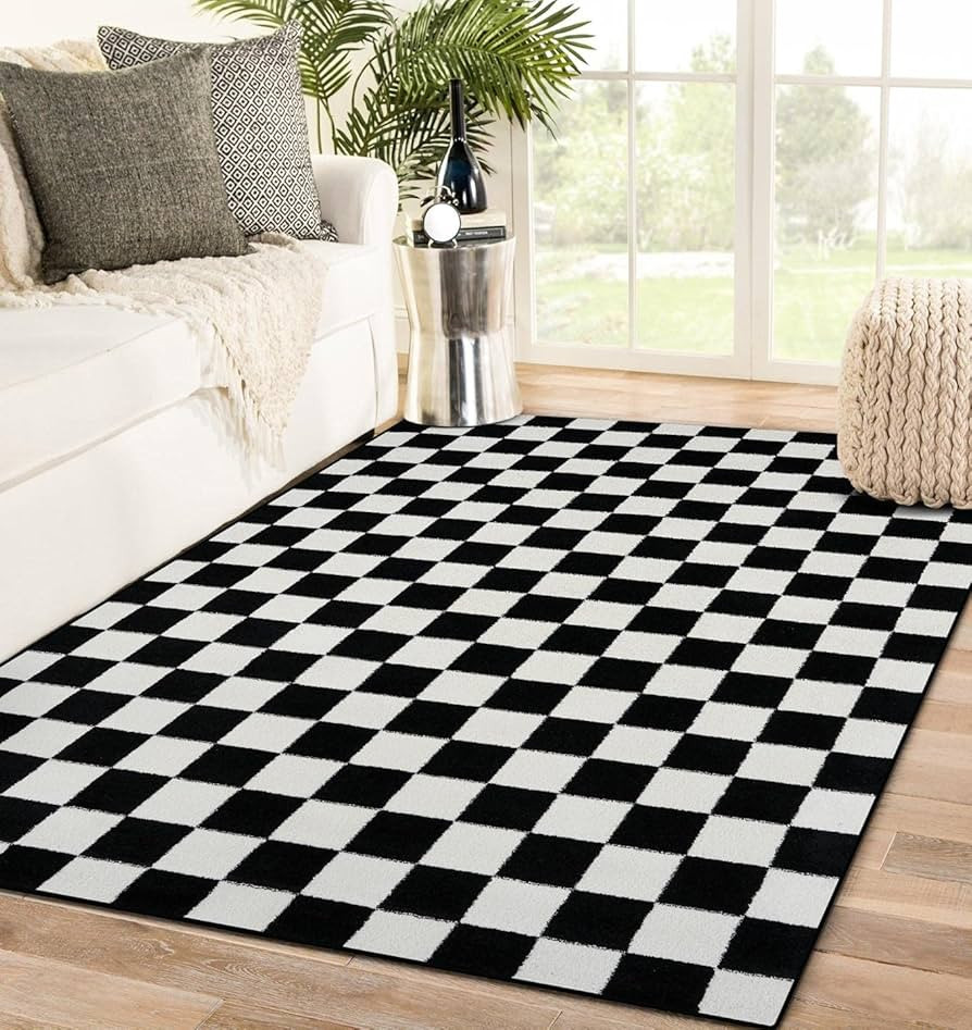 Luxe Weavers Modern Checkered Area Rug Black 5x7 Stain Resistant Carpet for Living Room | Amazon (US)