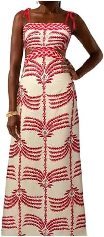 SOLY HUX Women's Summer Maxi Dress Boho Print Tie Shoulder Spaghetti Strap Cut Out Tie Back Cami ... | Amazon (US)