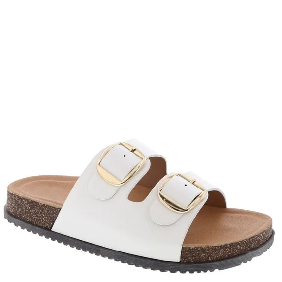 Women’s Slide Sandals Double Adjustable Buckle Faux Leather Sandals with Cork Footbed, Cushione... | Walmart (US)
