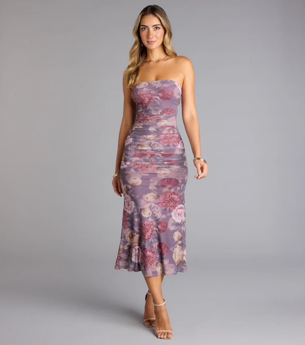 Bloom With Grace Floral Mesh Midi Dress | Windsor Stores