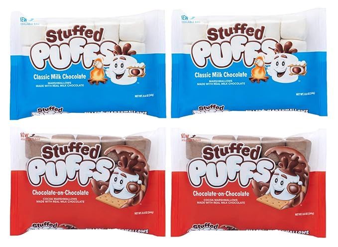 Stuffed Puffs - Variety 4 Pack, Marshmallows Made with Real Chocolate, Perfect for Hot Cocoa and ... | Amazon (US)