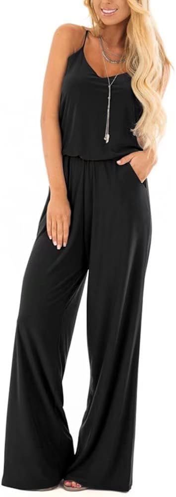LACOZY Womens Casual Loose Sleeveless Spaghetti Strap Wide Leg Pants Jumpsuit Rompers | Amazon (US)