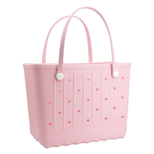 GBB Rubber Large Beach Tote Bag Portable Travel Bag Waterproof Travel Handbags for Beach all Purpose Storage Bags (flesh pink, Large) | Amazon (US)