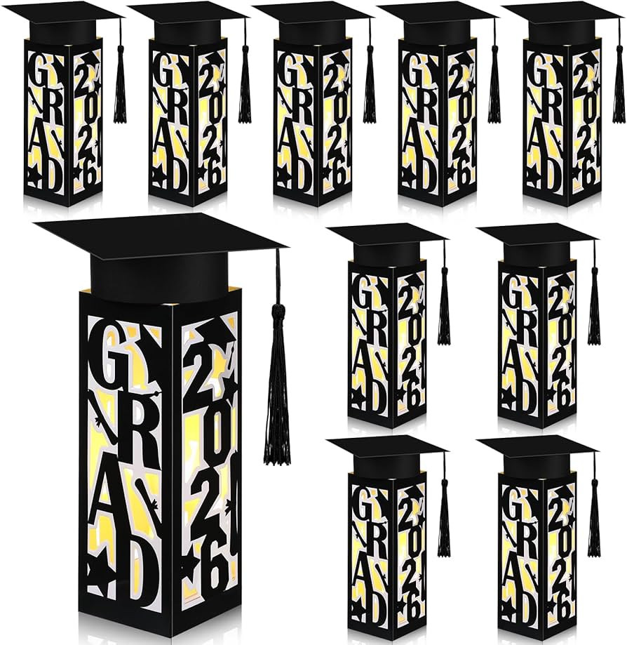 Tellingyou 9 Pcs Graduation Table Centerpieces Boxes 2026 Graduation Lantern Boxes with LED Light... | Amazon (US)