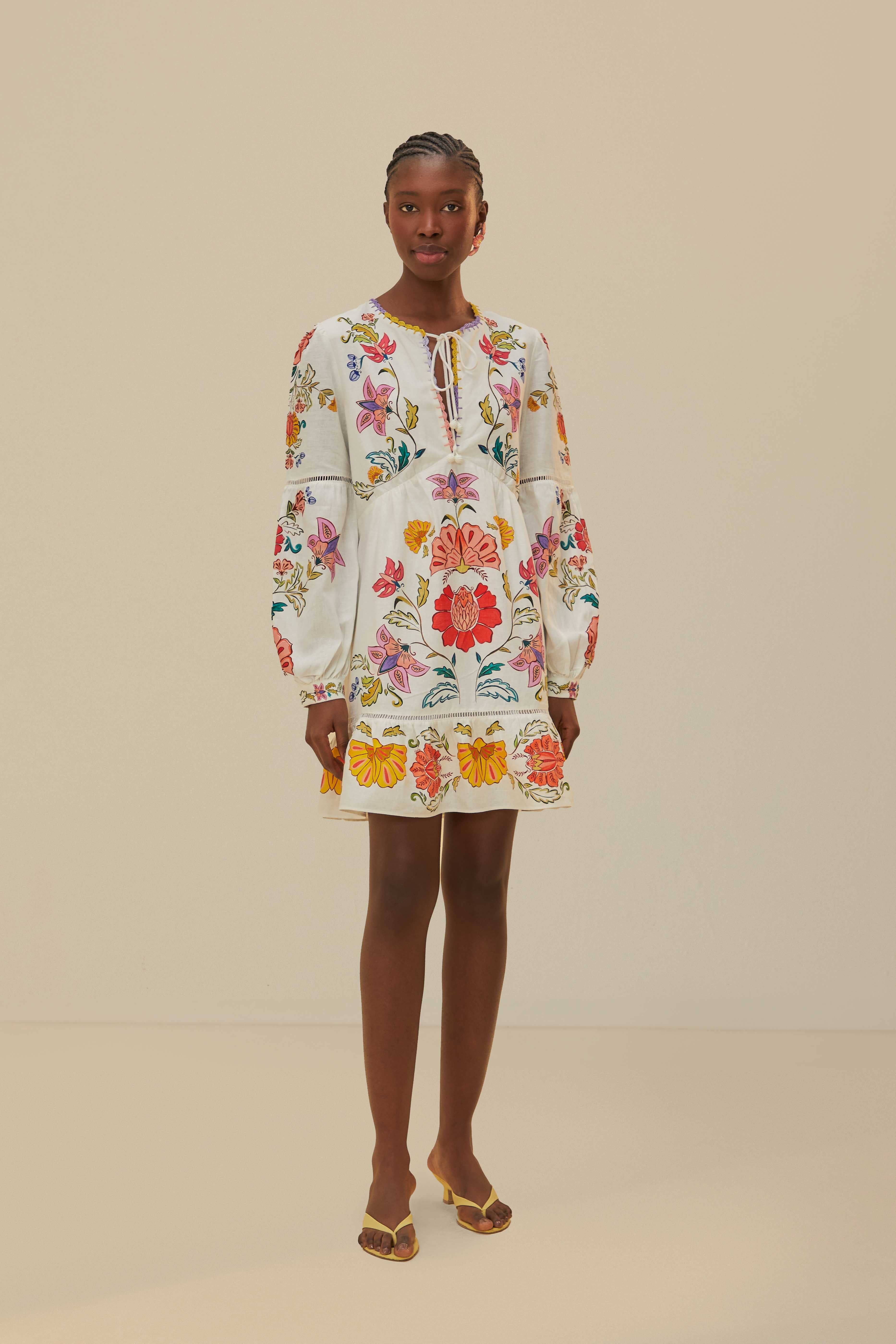Off-White Floral Insects Mini Dress | FarmRio