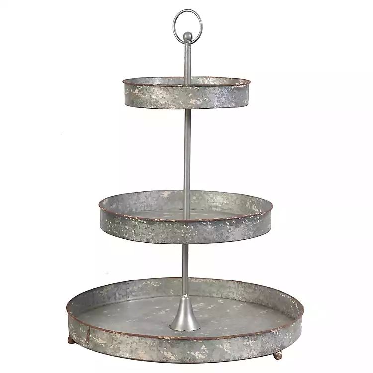 3-Tier Footed Galvanized Metal Tray Stand | Kirkland's Home