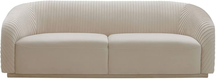 TOV Furniture Yara 31.3" H Transitional Velvet Upholstered Sofa in Pleated Beige | Amazon (US)