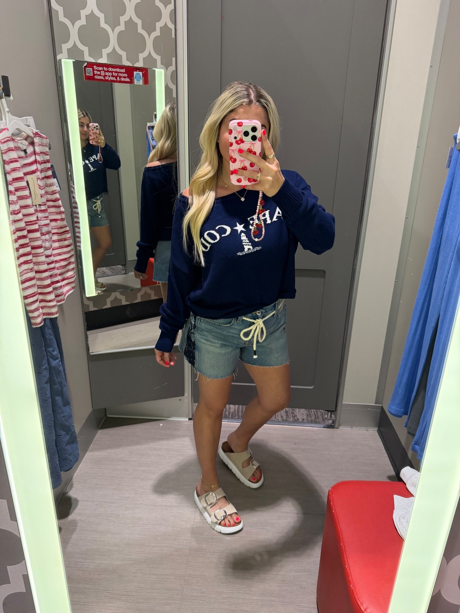 @Target outfit 
M sweater 
Size 4jean shorts
Sandals tts