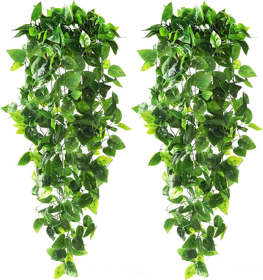 CEWOR 2pcs Fake Hanging Plants 3.6ft Fake Ivy Vine Artificial Ivy Leaves for Wedding Wall House R... | Amazon (US)