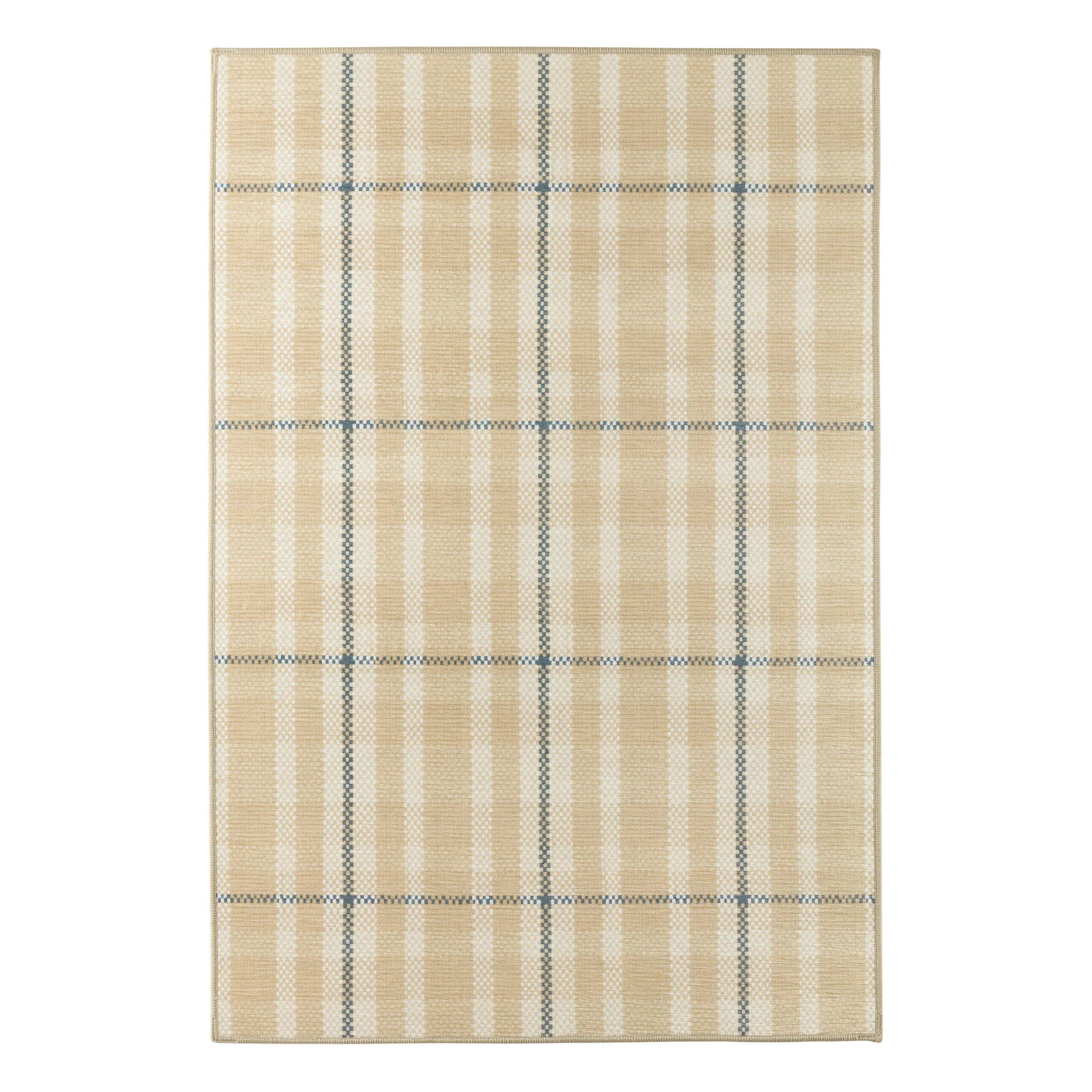 Hallie Plaid Khaki Machine Washable Rug | Annie Selke