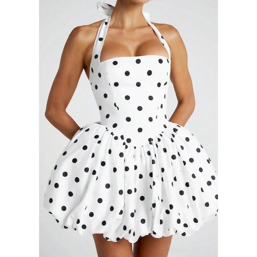 LocalWomen Sexy A‑Line Mini Dress Fashion Halter Neck Tie Design Waist Cinched Slim Fit Casual ... | SHEIN