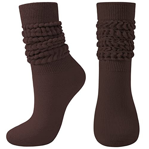 BOOPH Slouch Socks Women Scrunch Sock Knee High Slouchy Socks for Women Size 6-11 Brown | Amazon (US)